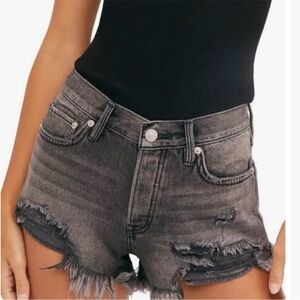 Free People Loving Good Vibrations Distressed Cut Off Black Denim Shorts